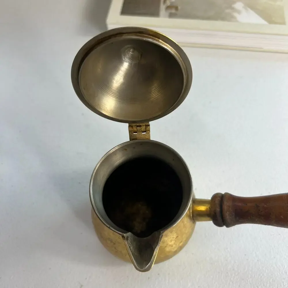 Alpine Cuisine Coffee Pot Wood Handle Aramco Imports Hammered Brass